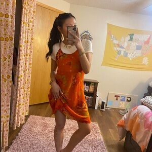 vintage reversible floral and polka dot orange slip dress